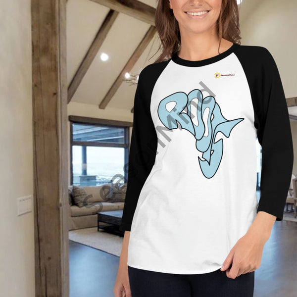 Roots 3/4 Sleeve T-Shirt (Light Blue) White/black / Xs Female